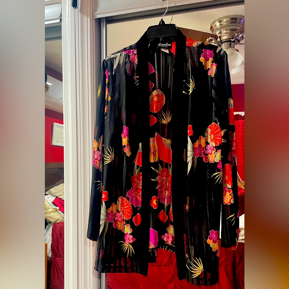 Floral Black and Red Kimono Cardigan